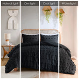 Clip Jacquard Pompom Comforter Set, Black