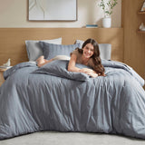 Woven Striped Pleated Comforter Set, Blue/Grey