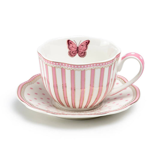 Josephine Pink Butterfly Porcelain Cup & Saucer 8oz