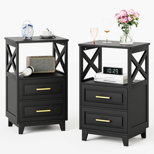 Tall Nightstand Set of 2 Wooden Rustic Bedside End Table