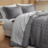 Wholesale Woven Striped Pleated Comforter Set, Charcoal