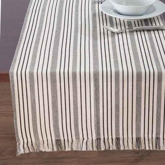 French Home Black and Cream Multi-Striped Table Runner