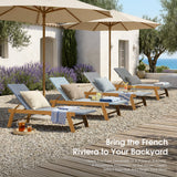 PURPLE LEAF Extra Large Patio Chaise Lounge French Outdoor Wicker Lounger Matte Teak Aluminum Frame 771LBS Capacity PE Rattan Adjustable Backrest for Pool Garden Beach Backyard
