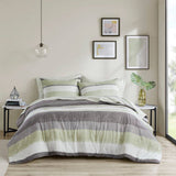 Stripe Modern Comforter Set with Bed Sheets, Green/Grey