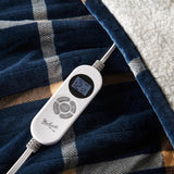 Plaid Shepra Velvety Heated Throw, Navy