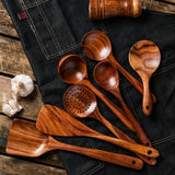 Traditional 7 Pieces Natural Teak Utensil Set