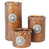 Faux Hammered Copper with Concho 3PC Candle Holder Set, 2 MOQ