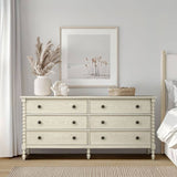 70"W 6-Drawer Large Spindle Wood Dresser, Antique Cream *