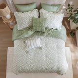 5 Piece Scalloped Edged Botanical Comforter Set, Sage Green
