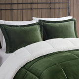 Plush To Sherpa Down Alternative Comforter Set, Green/Ivory