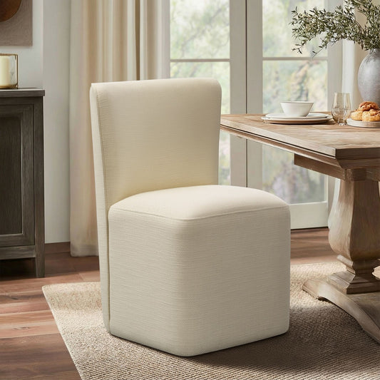 Cube-Inspired Curved Back Dining Motion Chair, Cream