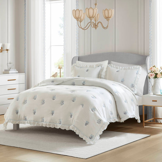 Floral Blossom Embroidered Quilt Mini Set, Blue