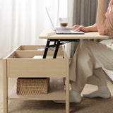 Rattan Lift-Top Storage Lower Open Shelf Coffee Table