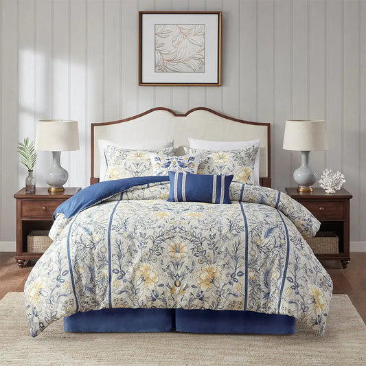 Wholesale Spring Floral Blue 6-Piece Comforter/5-Piece Duvet Set