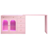 Rotatable L-Shaped Vanity Desk with Led Light, Double Arched