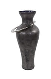 Black Ore Glass Vase with metal accent- Medium