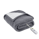 Heated 50x60" Fleece Sherpa Electric Throw Blanket, Grey