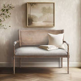 Compact Rattan Banquette Settee, Beige/ Reclaimed Natural
