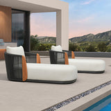 PURPLE LEAF Hailar Olefin Patio Chaise Lounge Chair , Upholstered Pool Lounge Chairs for Outdoor with Teak Armres for Deck, Pool, Lawn, Garden, Courtyard, Porch