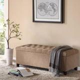 Button Tufted Upholstered Storage Bench, Sand Taupe *