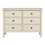 46"W 6-Drawer Small Spindle Wood Dresser, Antique Cream *