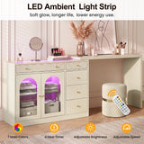 Rotatable L-Shaped Vanity Desk with Led Light, Double Arched