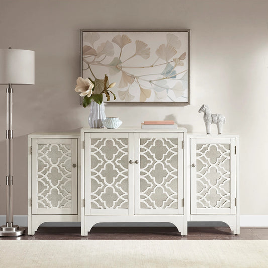 4-Door Quatrefoil Mirrored Dining Buffet Kitchen Cabinet *