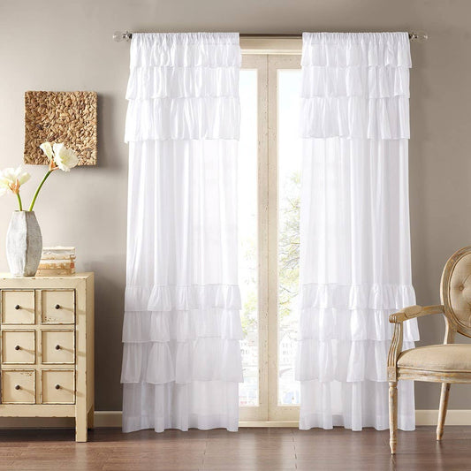 Oversize Ruffle White Window Curtain