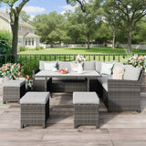 7 Piece High Curved Back Outdoor Dining Sectional Sofa
