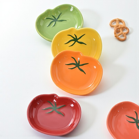 Tomato Shaped Ceramic Sauce Dish Colorful Plate