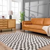 Lajos Black & White Checkered Plush Rug