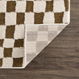 Lajos Brown Checkered Shag Rug - Clearance