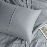 Grid Textured Soft Washed Pleated Comforter Set, Blue/Grey