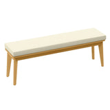 Backless Patio Bench, Acacia Wood Dining Bench with Cushion