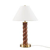 Twisted Faux Wood Table Lamp with Usb-C Port, Brown