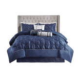 Silky Tufted 7-Piece Comforter Set, Navy Blue