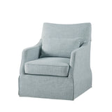 Traditional Skirted Swivel Accent Chair, Light Blue *