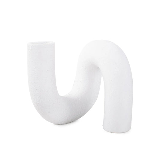 White Abstract Curved Tube Vase Short