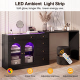 Rotatable L-Shaped Vanity Desk with Led Light, Double Arched