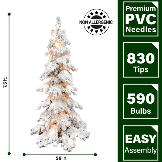 7.5-ft. Elk Mountain Snow Flocked Christmas Tree with Warm White Lights