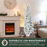 Slim Mountain Pine Flocked Christmas Tree with Warm White LED Lights