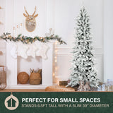 Slim Mountain Pine Flocked Christmas Tree with Warm White LED Lights