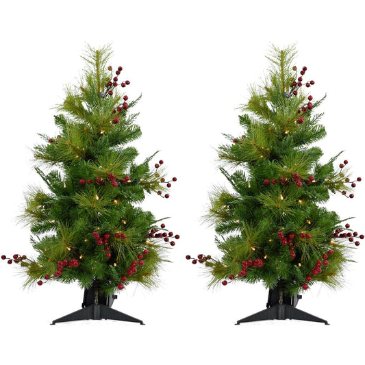 Set of Two Newberry Pine Artificial Trees with Battery-Operated LED String Lights