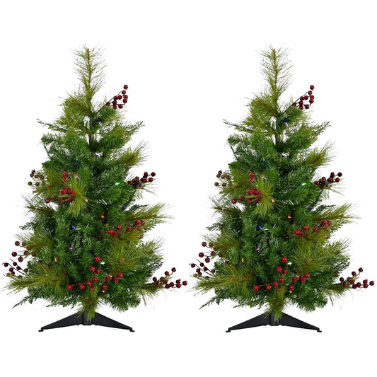 Set of Two Newberry Pine Artificial Trees with Battery-Operated LED String Lights