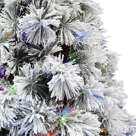 Flocked Sugar Hill Snowy Pine Christmas Tree with Pinecones and Dual Multicolor & Warm White LED Lights