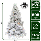 6.5-Ft. Flocked Snowy Pine Christmas Tree with Colorful G40 LED Light Bulbs