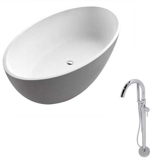 Cestino 5.5 ft. Solid Surface Classic Soaking Bathtub in Matte White and Kros Faucet in Chrome