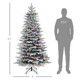 HOMCOM 6.5ft Snow Flocked Artificial Christmas Tree, Pre-Lit Christmas Tree with 400 LED Lights and 990 Branch Tips, Green