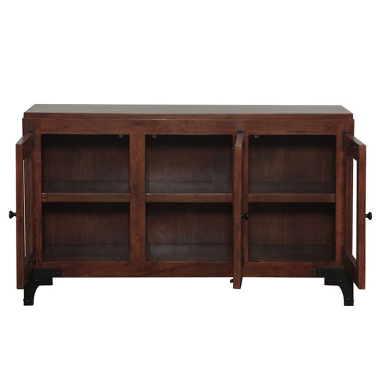 Vintage Industrial 58" Glass Cabinet in Dark Walnut