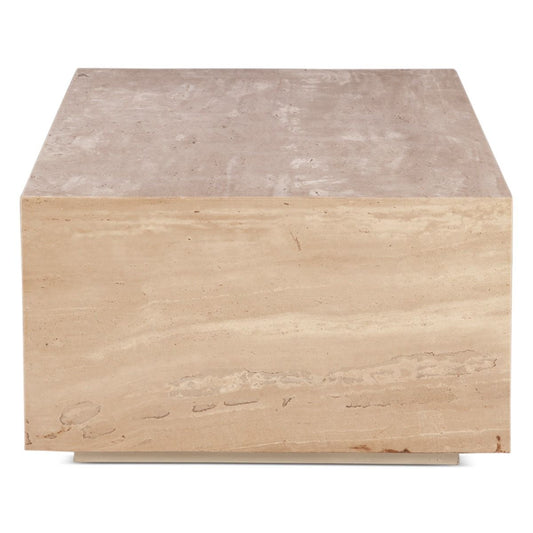 Nile 50" Drum Coffee Table in Travertine Stone